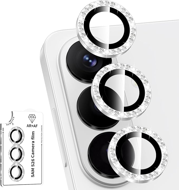for Samsung Galaxy S26 Camera Lens Protector, Individual Metal Ring Tempered Glass Lens Cover, [Strong Adsorption] Scratch Resistant Ultra-Thin HD Clear Lens Cover, 1 Set-Slivery Diamond by Btscase