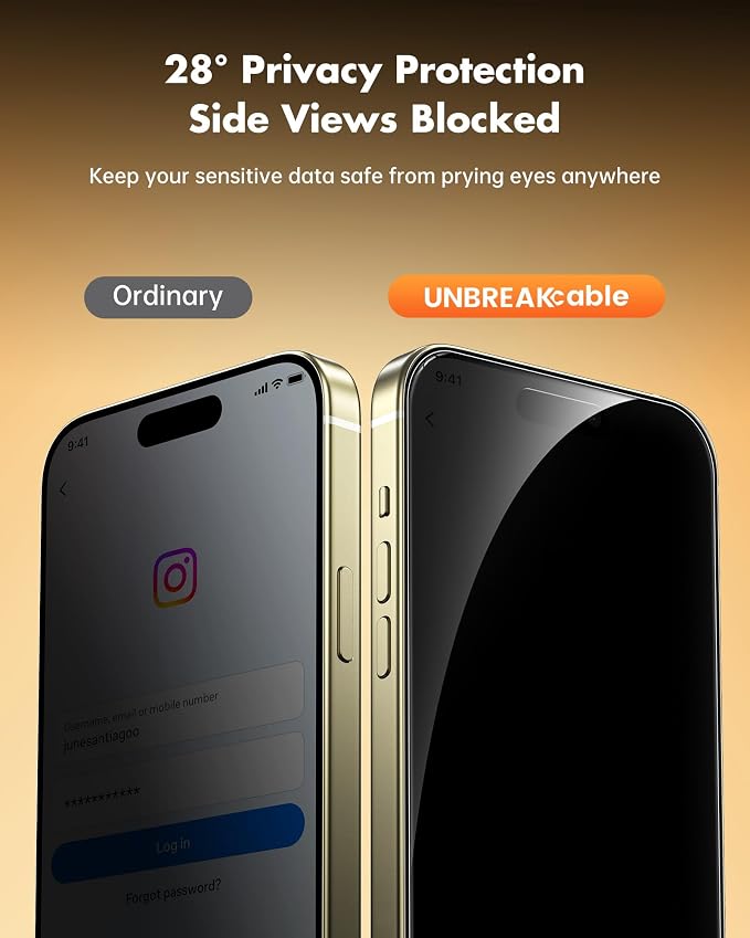 UNBREAKcable Privacy Screen Protector for iPhone 15 Plus, 2-Pack | True 28° Anti-Spy, Shatterproof Tempered Glass, 9H Hardness, Easy Install, Bubble-Free, Anti-Scratch, Case Friendly - Image 2