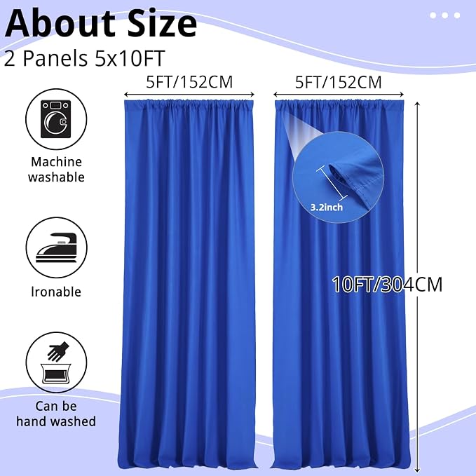 10x10FT Royal Blue Backdrop Curtains for Parties, 5x10FT 2 Panels | Wrinkle Resistant Fabric Drapes for Photography Birthday Wedding Background Decorations Easy Hang Multipurpose Use - Image 3