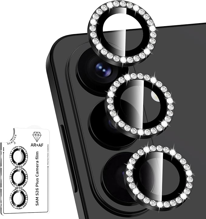 for Samsung Galaxy S26 Plus Camera Lens Protector, Individual Metal Ring Tempered Glass Lens Cover, [Strong Adsorption] Scratch Resistant Ultra-Thin HD Clear Lens Cover, 1 Set-Black Diamond by Btscase