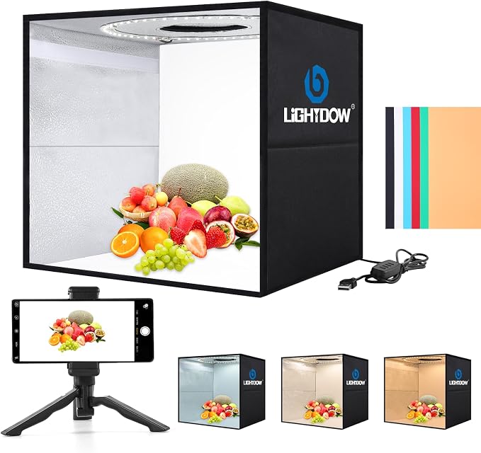 Lightdow 12"x12"x12" Photo Studio Light Box Photography with Desktop Tripod & 120 LEDs (CRI>95), 6 Backdrops - Portable/Dimmable Folding Shooting Tents for Toys/Jewelry/Watches/Cosmetics by Lightdow