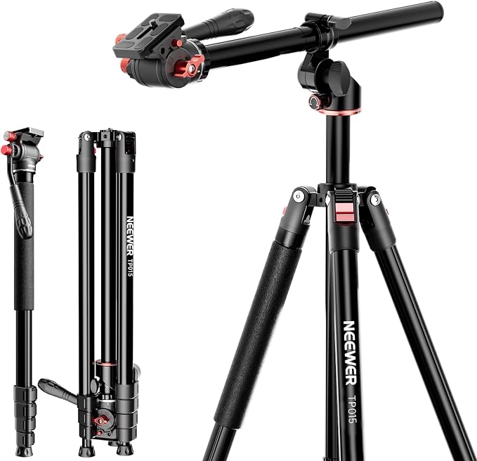 NEEWER Basics Overhead Camera Tripod Monopod with Fluid Head & Horizontal Center Column, 75.4 Inch Tall Metal DSLR Video Travel Stand, Arca Type QR Plate & Reversible Legs, Max Load 17.6 lb, TP015 by Neewer
