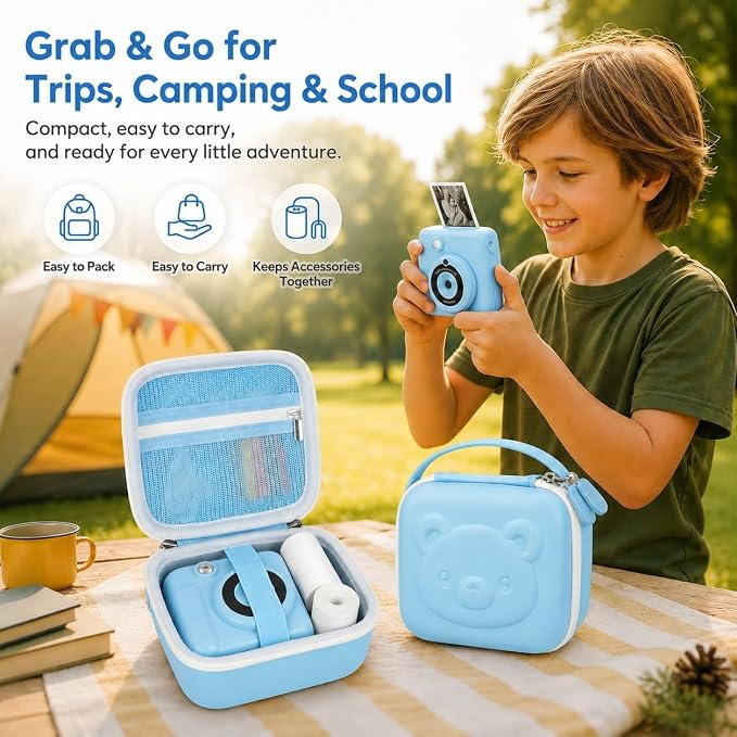 PAIYULE Kids Instant Print Camera Case for ESOXOFFORE for Dylanto | Hard Shell,Mesh Pocket,Wrist Strap,for Gofunly,for GREENKINDER,for DUDUDRAGON,for Zostuic,for Careenoah (Box Only)SkyBlue - Image 5