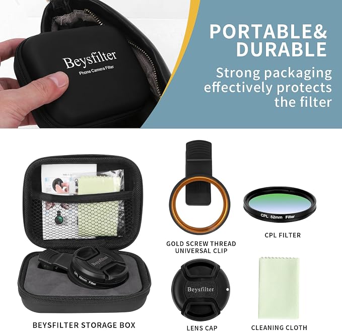 52MM CPL Filter for Phone, Clip-on Circular Polarizing Lens, HD Multi-Coated Optical Glass, Camera Lens Filter Kit Compatible with iPhone 16 15 14, Samsung, Google Pixel and Other Smart Phones - Image 7