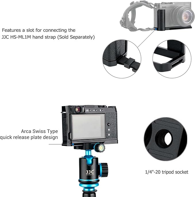 JJC MHG-XE4 Metal Hand Grip L-Bracket for Fuji X-E4 Camera(Not for X-E5) | Anti-Slip Pads, Arca Swiss Quick Release Plate, Extra 1/4"-20 Tripod Hole & Hand Strap Hole - Image 6