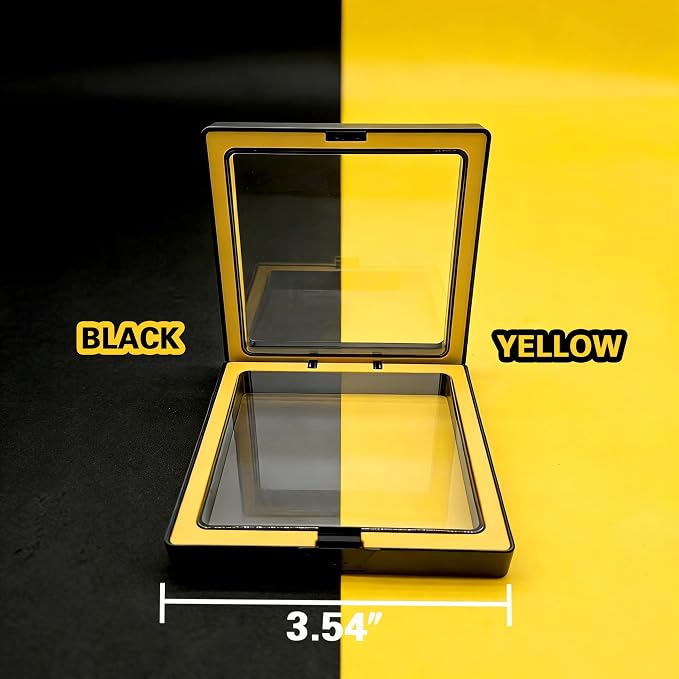 12 PCS Dual-Color Packaging Box 3D Floating Frame Display Stand, Color-Matching Packaging Display Box, Transparent Window Jewelry Case, PE Film Anti-Oxidation Storage Case. (Black+Yellow) - Image 3