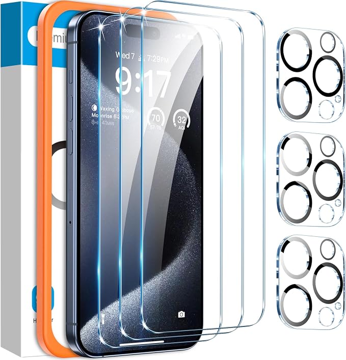 Fotbor [3+3 Pack for iPhone 15 Pro Max Screen Protector with Camera Lens Protector, Tempered Glass Shatterproof Easy Installation Frame, HD Clear Full Coverage iPhone 15 Pro Max Accessories 6.7 Inch by Fotbor