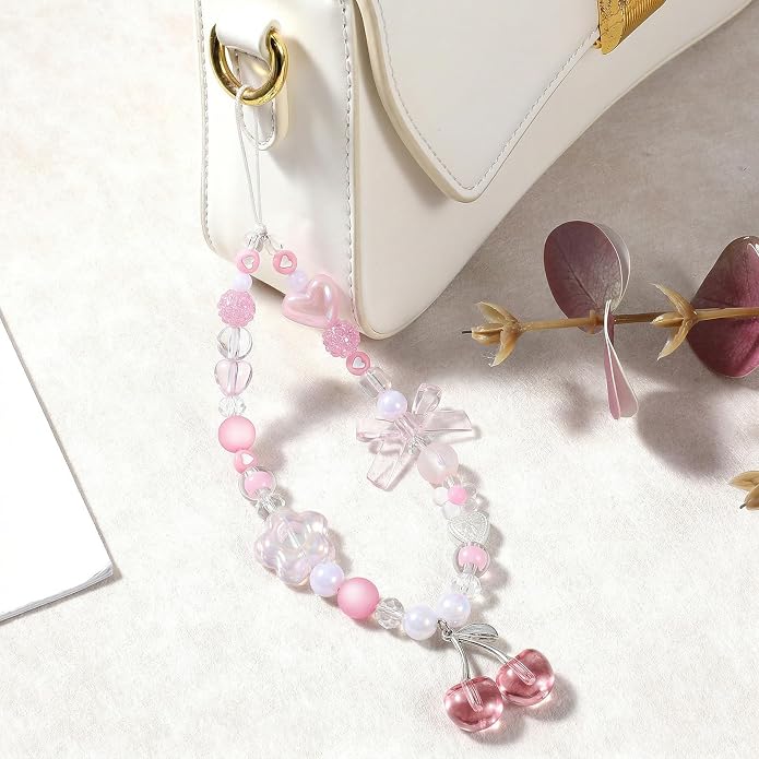 Ouligay Cherry Phone Charm Strap Cute Phones Lanyard Wrist Beaded Camera Strap Wrist Chain String for Bag Case Bags Pendants Decor Chains Small Gifts for Best Friend Sister - Image 3