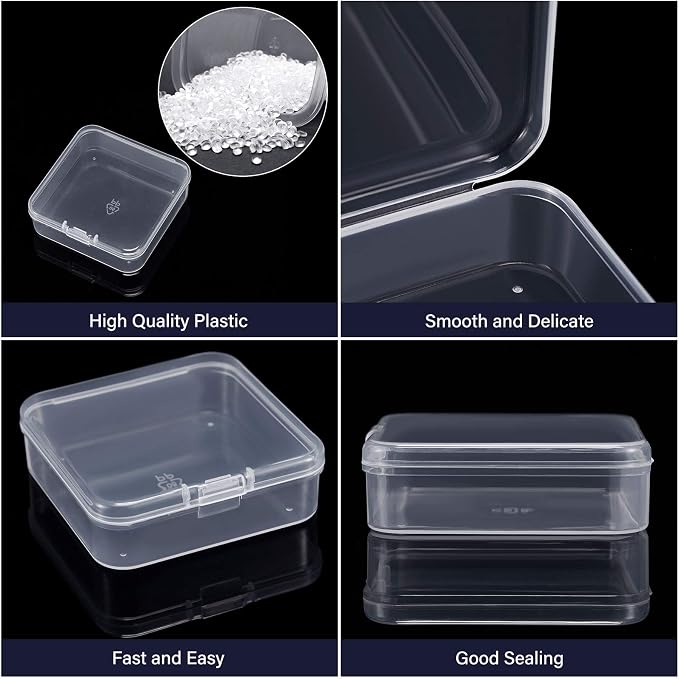 SATINIOR 12 Pack Clear Plastic Beads Storage Containers Box with Hinged Lid for Beads and More (2.52 x 2.52 x 0.79 Inch) - Image 3
