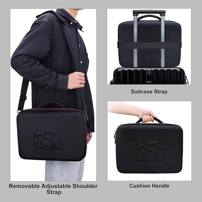 Large Camera Case Bag for Canon/Sony/Nikon Camera and Multiple Lens Gray | Hard Travel Carrying Case Bag for Canon/Sony/Nikon DSLR SLR Mirrorless Camera and Multiple Lens with 5 Dividers - Image 3