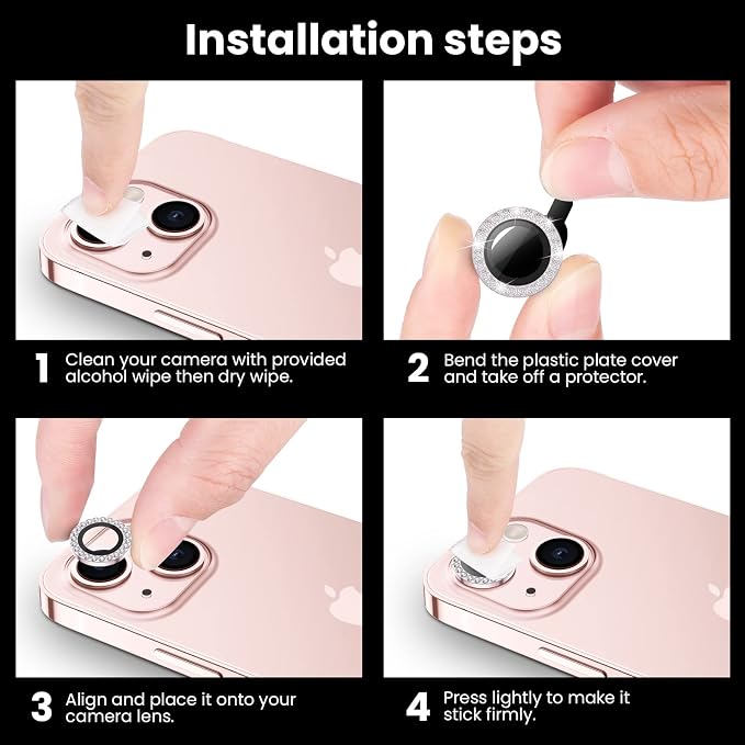Tensea for iPhone 13/13 Mini Camera Lens Protector Bling, Camera Cover | 9H Tempered Glass Camera Screen Protector, Metal Individual Ring for iPhone13 6.1inch/ 13mini 5.4inch, HD Clear, Easy Install - Image 7