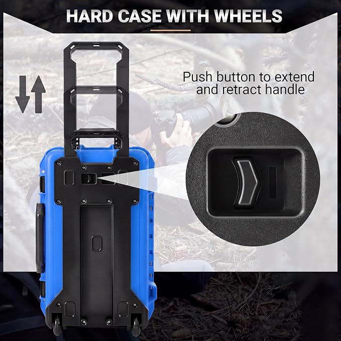 Relaxweex Rolling Camera Hard Case with Padded Dividers & Wheels, Impact-resistant Hard Shell Travel Case for Cameras, Lenses & Accessories(22 x 14 x 9 Inch,Blue) - Image 4