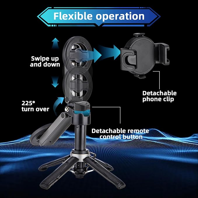 MQOUNY for Magsafe Tripod Stand for iPhone,Portable Pocket Size Selfie Stick with Rechargeable Remote and Metal Ring,Extendable Detachable Cell Phone Tripod Compatible with iPhone/Android - Image 6