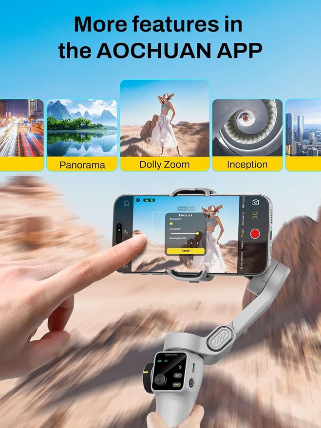 AOCHUAN Gimbal Stabilizer for iPhone & Android, 3-Axis Phone Gimbal with OLED Screen, 7.8" Extendable Rod, Face & Gesture Tracking, Ideal for Vlogging, Travel & Video Recording-Smart V8 White - Image 5