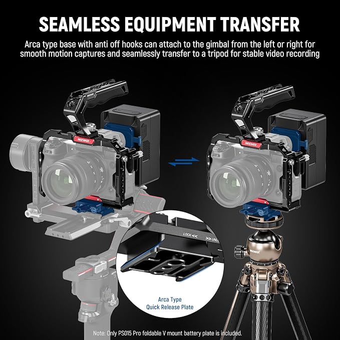 NEEWER Foldable V Mount Battery Plate with Arca Type Baseplate, PS015 PRO | Quick Release Camera Base Plate, Lightweight DSLR Video Rig, Compatible with SmallRig V Mount Battery Cage DJI RS4 RS3 Gimbal - Image 5