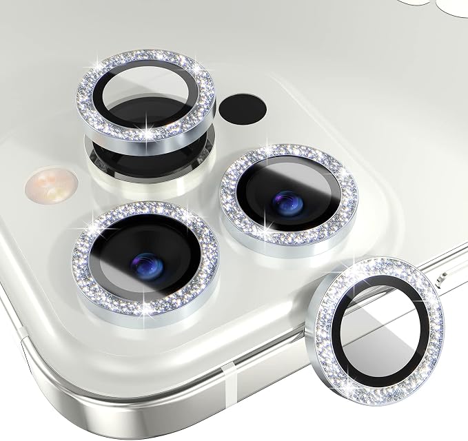 Choiche for iPhone 14 Pro/iPhone 14 Pro Max Camera Lens Protector | Ultra HD, Bling 9H Tempered Glass Camera Cover Screen Protector Metal Ring Decoration Accessories (Glitter-Silver) by Choiche
