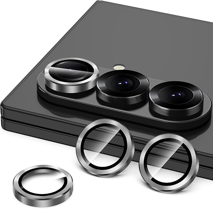 for Samsung Galaxy Z Fold 7 Camera Lens Protector, Individual Metal Ring Tempered Glass Lens Cover, [Strong Adsorption] Scratch Resistant Ultra-Thin HD Clear Lens Cover, 1 Set-Black - Image 2