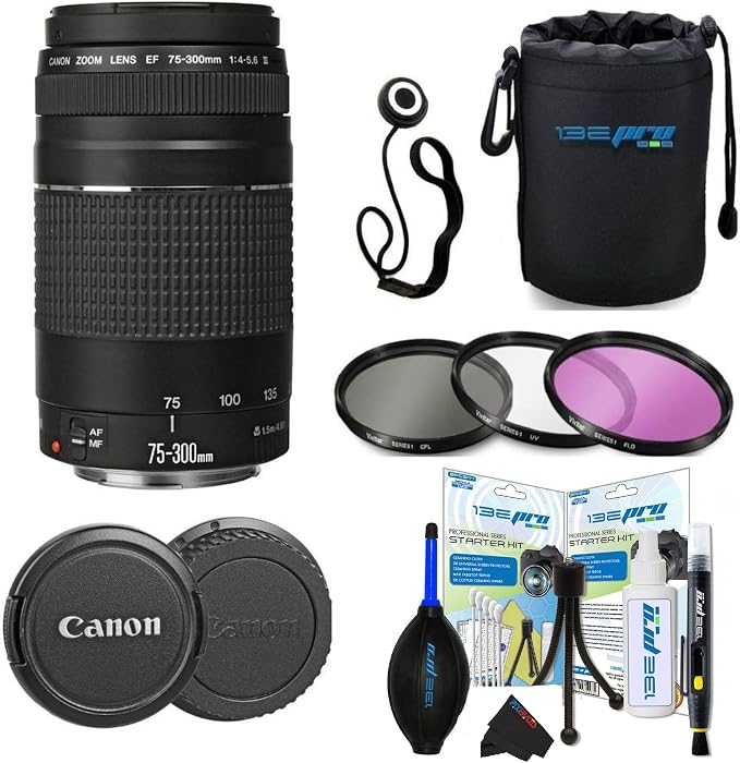 Canon EF 75-300mm f/4-5.6 III Telephoto Zoom Lens for Canon SLR Cameras, 6473A003 (Renewed) (Lens w/PIXIBYTES Pro Travel Bundle) by Amazon+Renewed