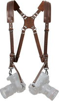 Padwa Lifestyle Dual Camera Harness Strap for Two-Cameras - Dual Shoulder Full Grain Leather Harness,Multi Double Camera Gear for DSLR/SLR Strap,Double Camera Harness for Photographers,Brown by PadwaLifestyleCameraStrap