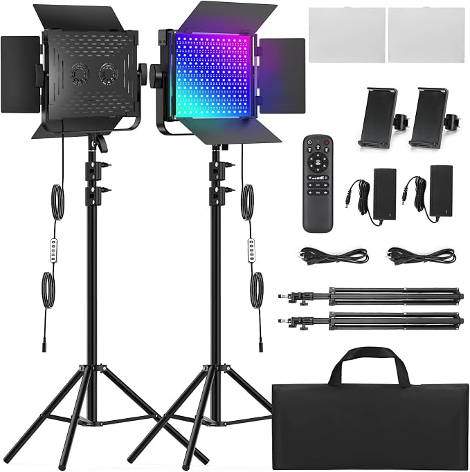 2-Pack RGB Photography Lighting Kit, 50W Bi-Color Professional LED Studio Lights, 2300k~8500k Dimmable Photo Lights for Photography Filming Camera Video Recording Stage Shooting Streaming TikTok by ALTSON