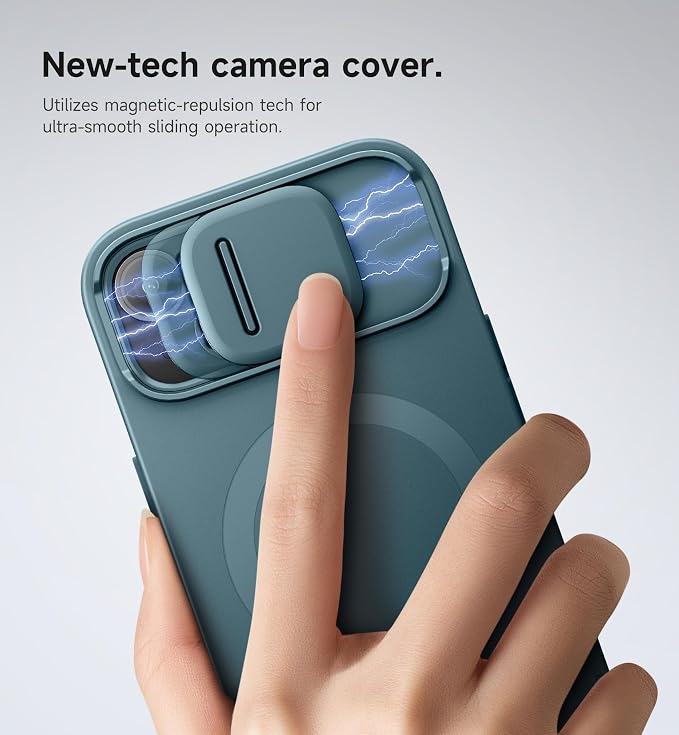 SURITCH for iPhone 13/14 Case with Magnetic Camera Slide Cover and Adjustable Kickstand, Compatible with MagSafe, Shockproof Bumper Case Slim Protective Cover for iPhone 13/14 6.1 Inch, Lake Green - Image 4