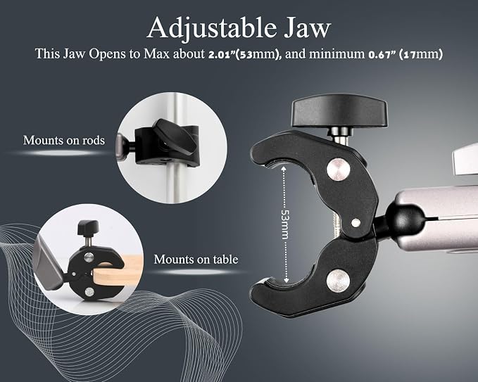 Motorcycle Camera Mount Camera Clamp Mount with Ballhead and Extension Pole Compatible with Canon, Nikon, DSLR Gopro for Desk Tripod Tube Crossbar Gimbal Rods Bike - Image 4