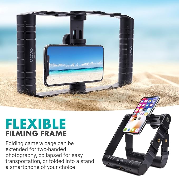 Movo SPR-20 Foldable Smartphone Video Rig Cage | Cold Shoe Mounts for Microphone or LED Light, Vlogging Mount Compatible with iPhone, Android - Image 5