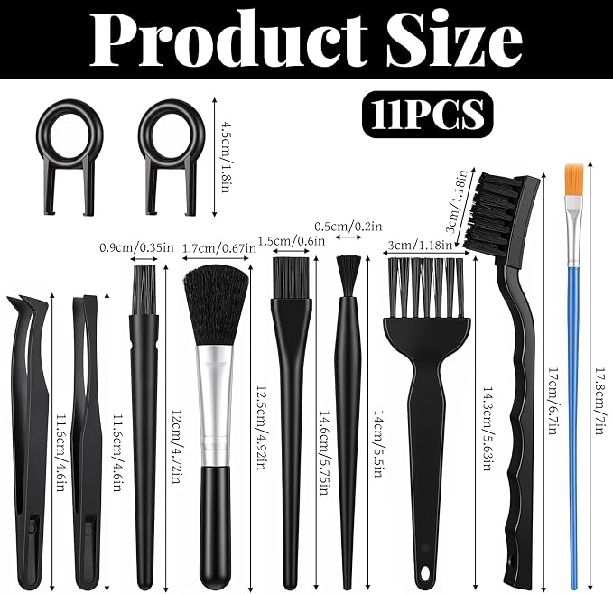 11 Pcs Mini Keyboard Cleaning Brushes Kit, Mini Anti Static Brush with Keycap Puller Tweezers, Dust Cleaning Brushes for Electronic Devices Computer Motherboard Fans Camera Small Space - Image 2