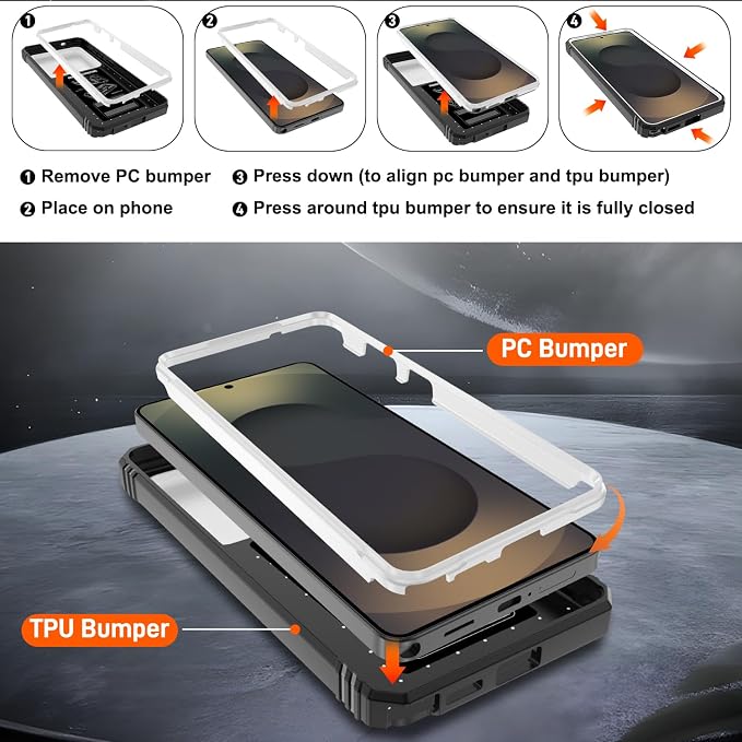 Gritup for Samsung Galaxy S26 Ultra Case: 2*Screen Protector | Slide Camera Cover | Build in 360° Rotating Ring Kickstand | Military Grade Protective Cover for Samsung S 26 Ultra, White+Black - Image 4