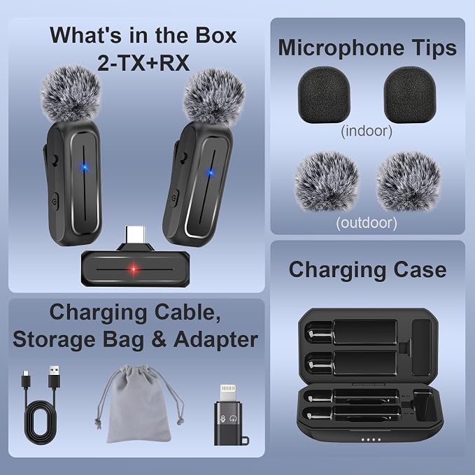 Wireless Mini Lavalier Microphone for iPhone, Android w/ Charging Case | Microphone for Content Creators, 65ft Clip on Dual Mics for TikTok, YouTube, Noise Reduction,Clear Voice, 6H Working Time - Image 9