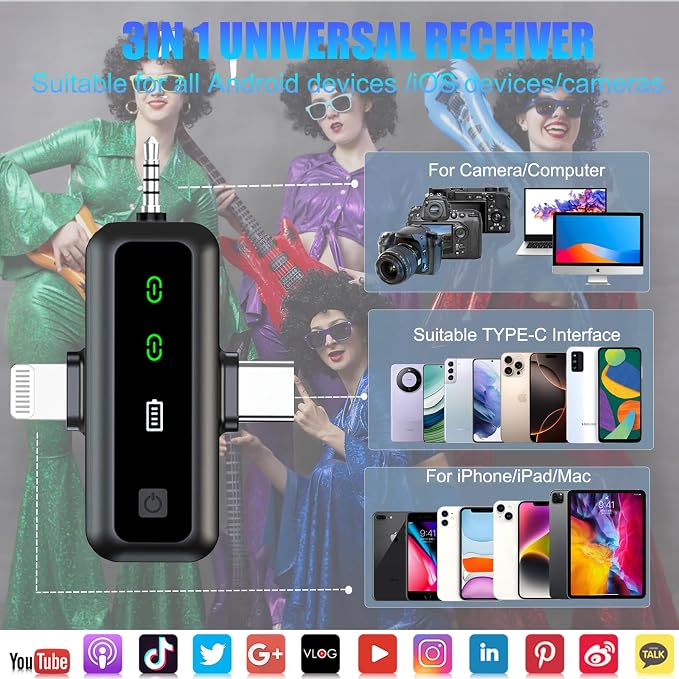 3-in-1 Wireless Lavalier Microphone for iPhone/Android/Camera/PC, Featuring a Rotatable Clip, Mute, Reverb, and Noise Reduction – Ideal for TikTok, YouTube, and Vlogging (3-in-1) - Image 7