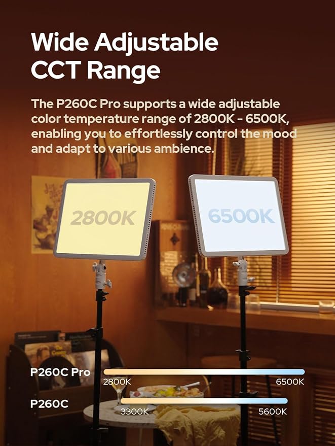 Godox P260C Pro Ultra-Thin Video Light Panel with 8800mAh Battery, APP Control 45W 4160Lux 2800-6500K CRI 98+ Dimmable Bi-Color 18" Soft Light Panel for Photography YouTube Recording Game Live Stream - Image 5