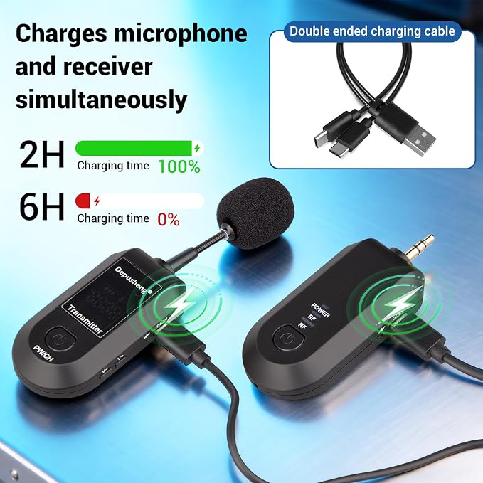 Depusheng 2.4G Wireless Microphone Headset,Lavalier and Handheld Mic 160ft Range,with 1/8''&1/4'' Plug for PA System,Voice Amplifier - Image 8