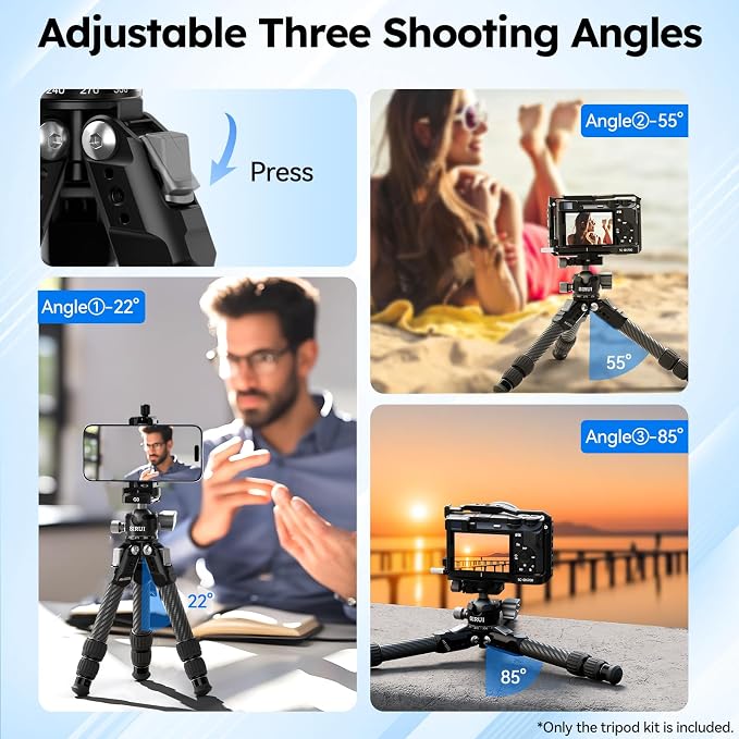 SIRUI AM-223S+G0 Carbon Fiber Mini Tripod Kit, G0 Ball Head, 16.7" | 33LB Load, 360° Panoramic Ball Head, 1.7LB Weight, DSLR, Mirrorless Camera, Desktop, Travel, Compact - Image 7