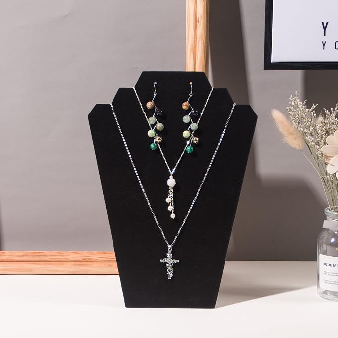 Coward 4Pcs/Set Black Necklace Earring Jewelry Set Display Stand, Foldable Black Velvet Necklace Bust Easel Chain Necklace Holder Organizer Rack for Home or Store Show - Image 5