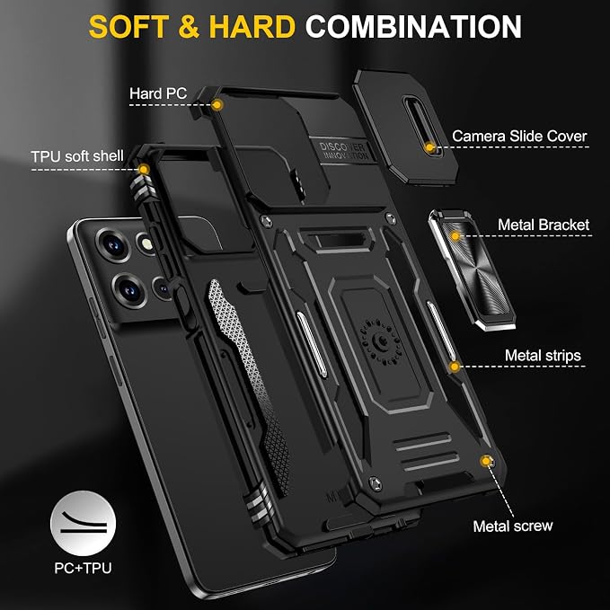 for Moto G 2025 Case with Screen Protector and with Camera Cover, 360°Military Grade Rotatable Kickstand (Heavy Duty) Shockproof Protective, Case for Moto G 2025 Black - Image 4