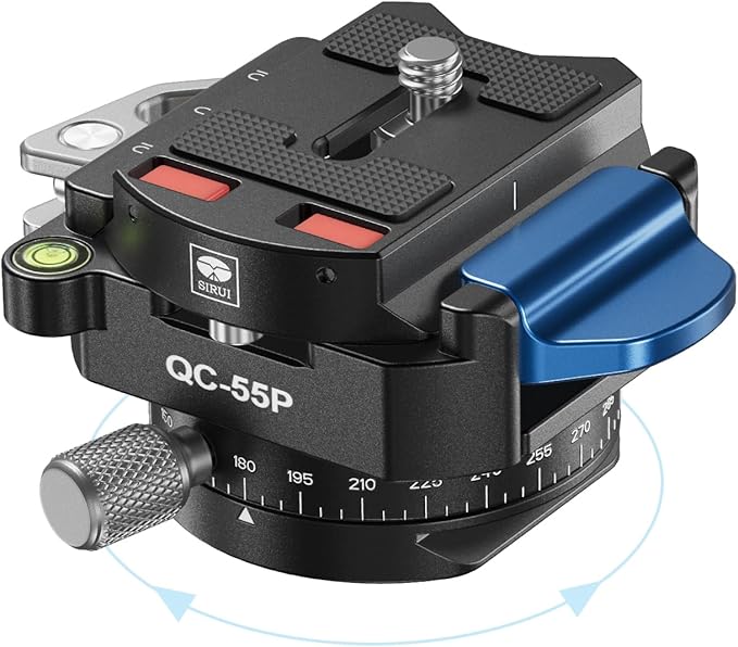 SIRUI 55mm Quick Release Plate with 360° Rotating Panoramic Head, Camera Mount Adapter with 1/4" and 3/8" Thread, Quick-Release Attach Plate for Tripod Monopod DSLR Stabilizer, QC-55P by SIRUI