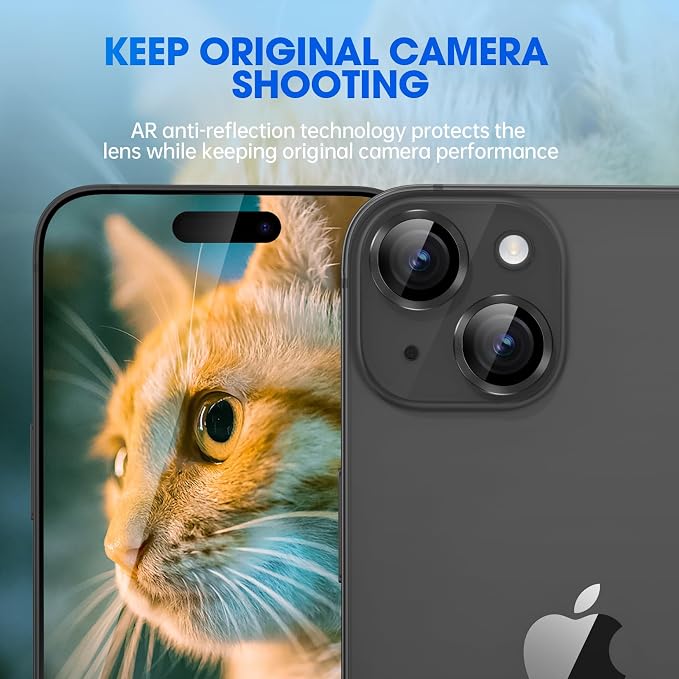 for iPhone 15/iPhone 15 Plus Camera Lens Protector Cover, Black | Individual Metal, 9H Hardness, Scratch Resistant, Shockproof, Drop Protection, Case Friendly, Stylish Accessories - Image 4