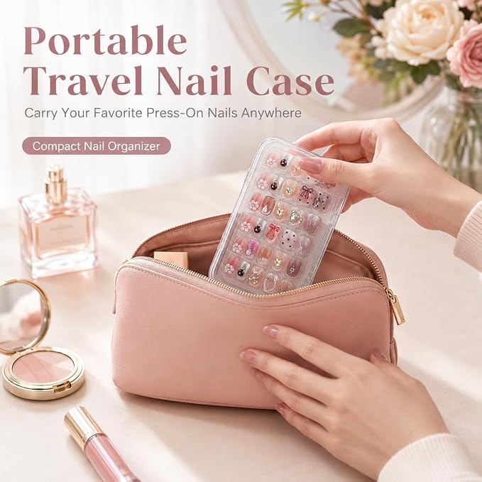 Tri-Fold Press On Nail Organizer Case | 4-Page Portable Storage Box for Fake Nails, Clear PET Plastic Travel Holder (6×3.2×1.8 inch) - Image 4