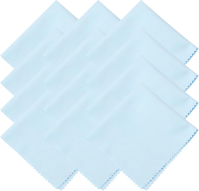 uxcell 12 Pcs Microfiber Cleaning Cloth for Glasses, 8 x 8 Inch Eyeglass Cleaning Cloth, Glasses Cleaner Wipes for Electronics Lenses Screens Cameras Cell Phones, Light Blue by uxcell