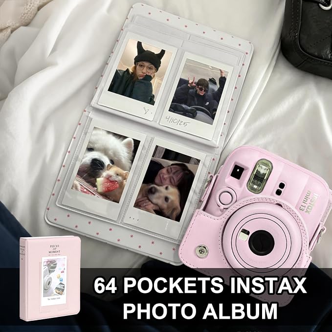 CAIYOULE Camera Case for Fujifilm Instax Mini 13 Instant Film Camera, Pink | Mini 13 Protective Camera Case, PU Leather Camera Crossbody Bag for Instax Mini 13, with Photo Album, Adjustable Strap - Image 5