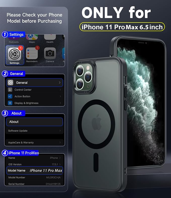 LeYi for iPhone 11-Pro-Max-Cases with Screen Protector X2 + Camera Cover X2: i Phone 11pro promax Case for MagSafe Magnetic 11promax Heavy Duty Protection Bundle Women Men Teens & Young, Black - Image 6