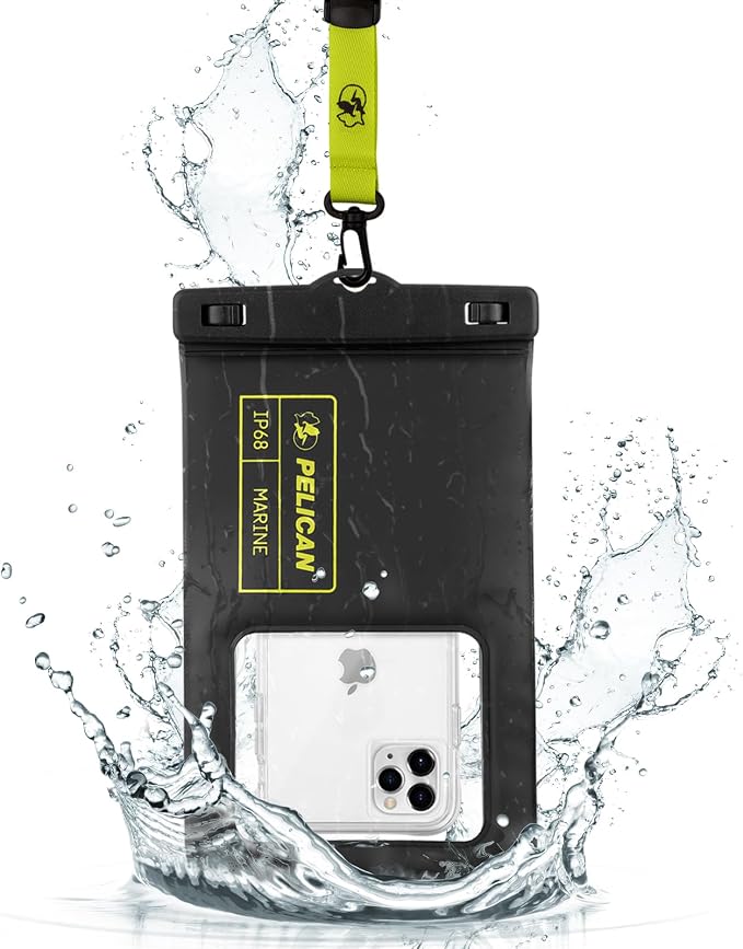 Pelican Marine Waterproof Phone Pouch (XL) - Black/Hi-Vis Yellow | Touchscreen IP68 Floating Waterproof Phone Case w/Detachable Lanyard - Fits All Phones - Beach Cruise Ship Travel Essentials by Unknown