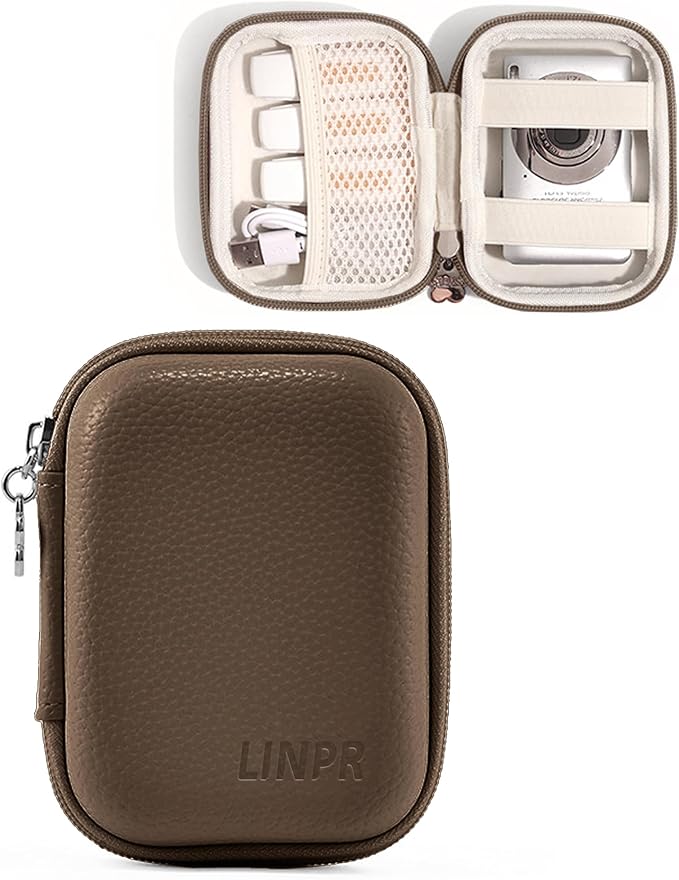 Digital Camera Case for KODAK PIXPRO FZ55/FZ45, Case Only, Brown | Fits CAMKORY DC403 and Canon PowerShot ELPH 360 HS Compact Digital Cameras, Small Hard Shell Camera Pouch with Mesh Pocket by Linpr
