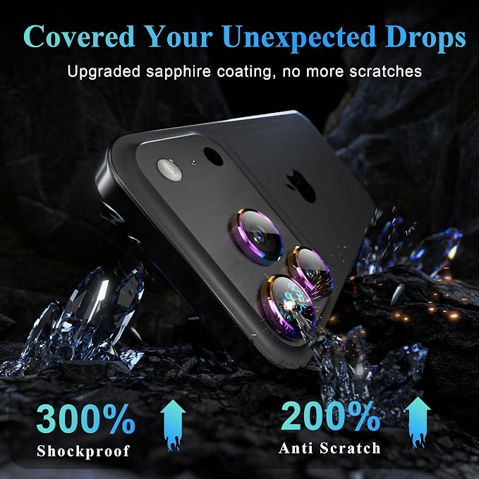 YWXTW Camera Lens Protector for iPhone 17 Pro/iPhone 17 Pro Max, [1 Step Installation Tray] Tempered Glass Screen Protector Metal Individual Camera Cover Accessories Case Friendly (Colorful) - Image 3