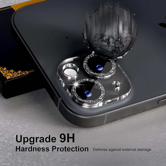 for 6 Pack iPhone 15 / iPhone 15 Plus Camera Lens Protector [Drop Protection] [Case Friendly] [Easy Installation] 9H Tempered Glass Camera Screen Protector Cover Accessories, Glitter Black - Image 3