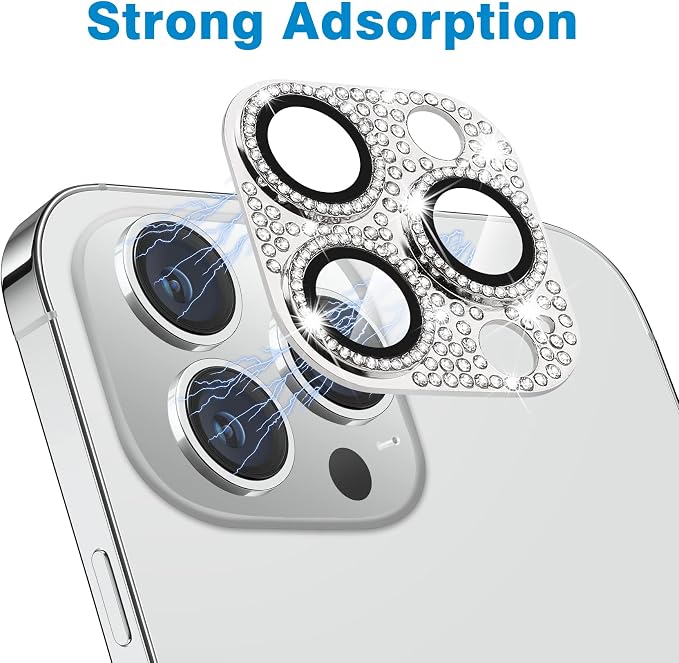 Designed for iPhone 14 Pro and 14 Pro Max Camera Lens Protector, Bling Rhinestone Sparkle Diamond 9H Tempered Glass Lens Cover Shockproof Full Protective Camera Cover, Silver - Image 4