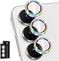 for Samsung Galaxy S25 FE Camera Lens Protector, Individual Metal Ring Tempered Glass Lens Cover, [Strong Adsorption] Scratch Resistant Ultra-Thin HD Clear Lens Cover, 1 Set-Colorful Sparkly by Btscase