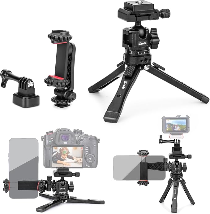Zeadio Heavy Duty Metal Tripod Kit with Arca Ball Head - Universal Phone Vlogging Kit, Cell Phone Stand & Travel Tripod for iPhone/Android, Camera, Gimbal, Action Cam etc by Zeadio