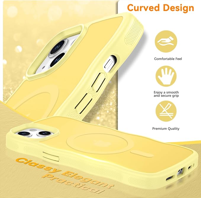 BENTOBEN Magnetic for iPhone 15 Plus/14 Plus Case,Cute Wavy Frame [Compatible with MagSafe] Translucent Matte Women Girls Boys Men Cute Shockproof Protective Cover for iPhone 14 Plus/15 Plus,Yellow - Image 5